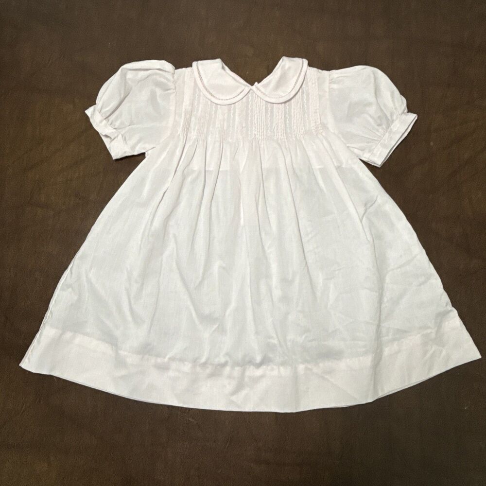 Petit Ami Blush Pink Heirloom Pintuck Daygown Dress Sz 9 M Hand Embroidered